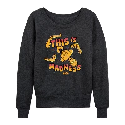 Женская рубашка This Is Madness из легкого французского махрового полотна с широким вырезом и длинными рукавами с графическим рисунком heather charcoal