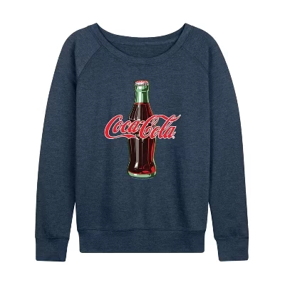 Женская рубашка с логотипом на бутылке Coca-cola, легкая махровая рубашка с широким вырезом и длинным рукавом, цвет Хизер индиго