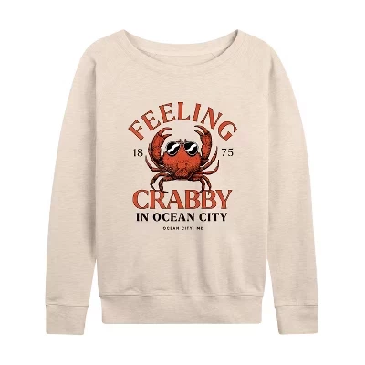 Women's -  - Feeling Crabby in Ocean City Lightweight French Terry Wide Neck Long Sleeve Graphic Shirt birch