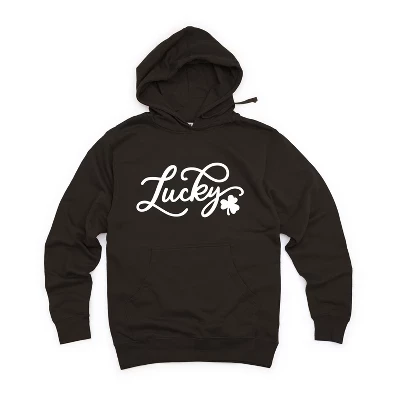 Женская толстовка с капюшоном с графическим рисунком Cursive Lucky Clover черного цвета