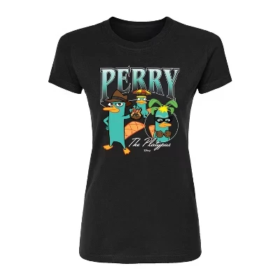 Женская приталенная футболка с графическим принтом Perry Platapus Bootleg черного цвета