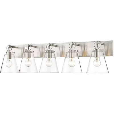 Harper 5-Light С регулируемой яркостью подсветки туалетного столика - Элегантный стальной светильник для ванны с прозрачными стеклянными абажурами серебристого цвета