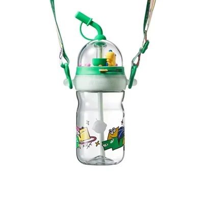Бутылка для воды T-Rex Shooting Water Bottle 17 унций из Тритана, не содержащего бисфенола А, Герметичная детская бутылочка, которую можно мыть в посудомоечной машине, чашка для малышей с зеленой соломкой