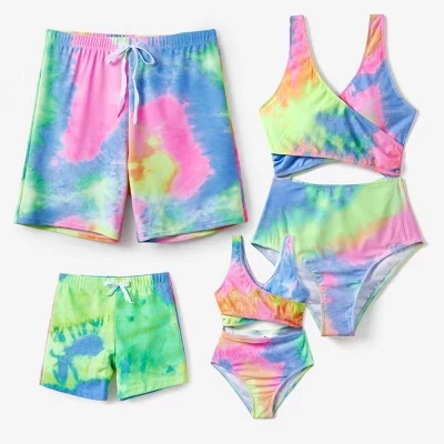 Семейный комплект купальников Mommy and Me Tie-dye, цельные купальники, плавки-шорты