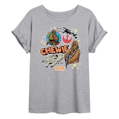 Женская футболка с объемными рисунками Chewie Stickers серого цвета