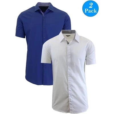 Мужская приталенная рубашка оверсайз на пуговицах с коротким рукавом Slim Fit - 2 упаковки (размеры 3X-5X) белого цвета