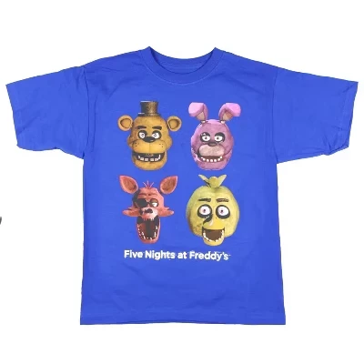 Футболка Five Nights At Freddy's Boy's Chica Foxy Bonnie Faces с коротким рукавом, синяя, голубая