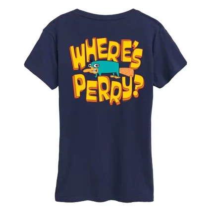 Женская футболка Phineas and Ferb Where's Perry, синяя