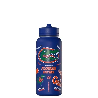 Hydrapeak, официально лицензированная бутылка для активной воды Florida Gators объемом 32 унции с соломенной крышкой, Многоразовая бутылка из нержавеющей стали с двойными стенками, спортивный подарок синего цвета