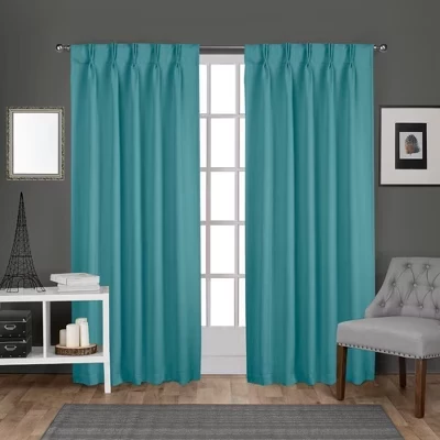 Шторы Exclusive Home Sateen затемняющие с защипами, бирюзовые