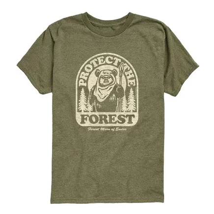 Футболка с коротким рукавом Ewok Protect The Forest с графическим рисунком цвета Хизер милитари зеленого цвета