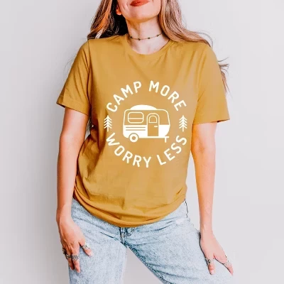 Футболка Camp More Worry Less Camper с коротким рукавом горчичного цвета