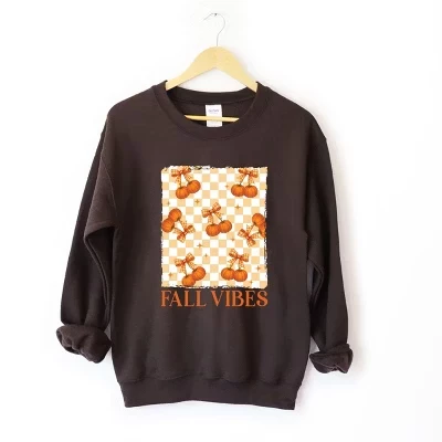Свитшот с тыквами в клетку Fall Vibes шоколадный
