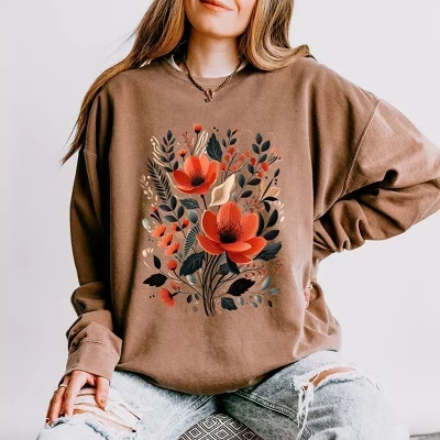 Женская легкая одежда, окрашенная в графический цвет толстовка Rustic Flowers espresso
