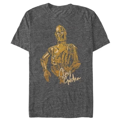 Мужская футболка The Rise of Skywalker C-3PO Stay золотистого цвета с изображением угольного вереска.