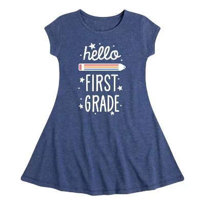 Hello First Grade Fit & Flair, платье с коротким рукавом и графическим рисунком синего цвета