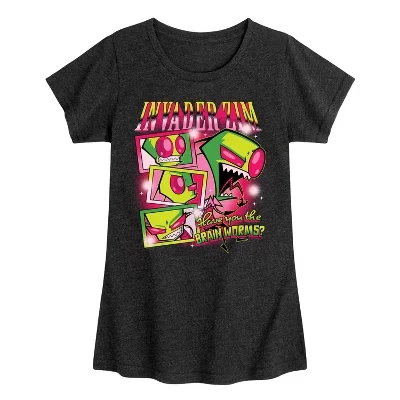 Футболка для девочек Invader Zim «Черви», черная