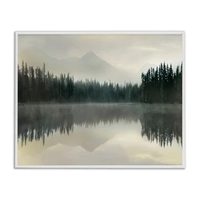 Отражение туманного озерного лесного пейзажа в рамке Giclee Art