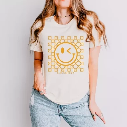 Кремовая футболка с коротким рукавом S.W.Smiley Mustard Smiley Flowers