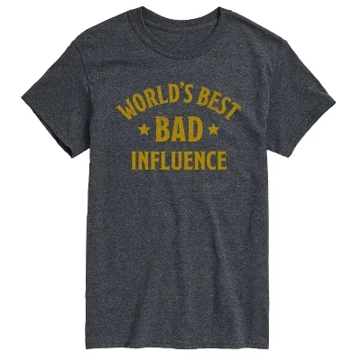 Мужская футболка с коротким рукавом Funny Worlds Best Bad Influence с графическим рисунком heather charcoal