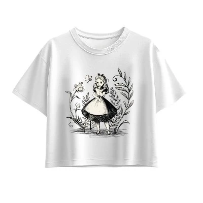 Alice Sketch Short Sleeve Boxy Graphic T-Shirt white