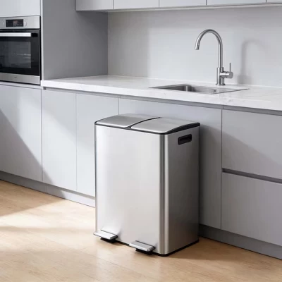Stainless Steel Trash Can with 2x8 gal,Double Garbage Can and Removable Inner Buckets & 2 Lids for Kitchen Living Room stainless steel