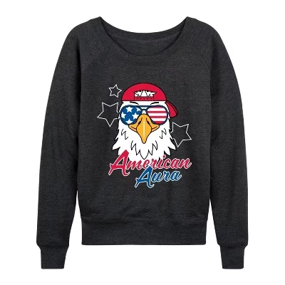 Женская рубашка American Aura Eagle из легкой французской махровой ткани с широким вырезом и длинным рукавом с графическим рисунком heather charcoal
