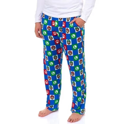 Пижама Super Mario с мужским персонажем и логотипом Lounge Sleep Pants в клетку многоцветная