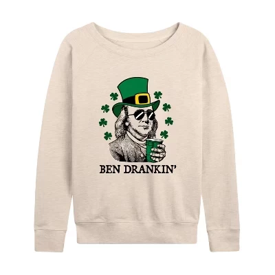 Женская - - Легкая французская махровая рубашка St. Paddy's Ben Drankin с широким вырезом и длинным рукавом в графическом стиле.