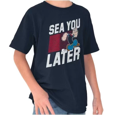 Popeye Sea You Later Забавный пляжный каламбур Футболки с круглым вырезом для мальчиков и девочек с лицензией