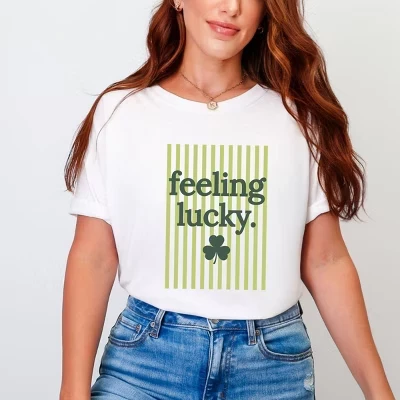 Feeling Lucky Stripes - Женская одежда, окрашенная в белый цвет футболка с рисунком