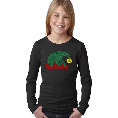 Рождественская шляпа Эльфа - Футболка с длинным рукавом Girl's Word Art, черная