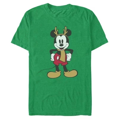 Мужская футболка Mickey & Friends с изображением оленя в счастливой позе зеленого цвета