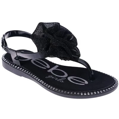 Детские сандалии bebe T-strap с жемчугом, черные