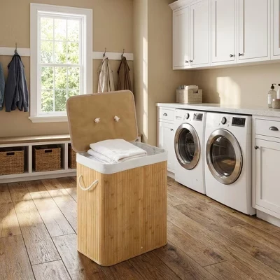 Корзина для белья COZONY 106 л с крышкой, коричневая