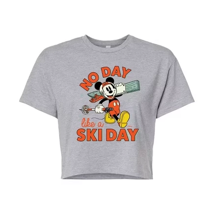Женская укороченная футболка Disney No Day Like A Ski Day, меланжево-серая