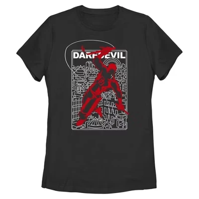 Женская футболка marvel daredevil city outline, черная
