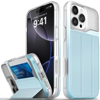 Чехол-портмоне vCommute для Apple iPhone 16 Pro Max, чехол с подставкой, кожаный держатель для карт [Защита от падения военного класса], Красный, синий