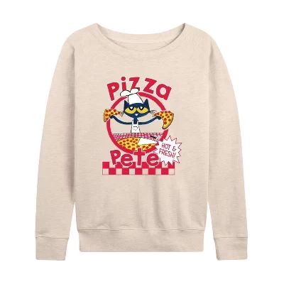Женская - - Легкая французская махровая рубашка Papa Petes Pizza с широким вырезом и длинным рукавом в графическом стиле.