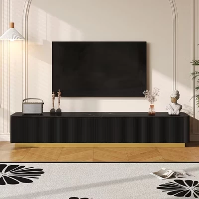 ТВ-тумба ModernLuxe для ТВ до 85″ с мраморной столешницей, черная
