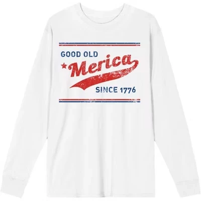 Футболка Americana Good Old 'Merica с 1776 года для взрослых с круглым вырезом и длинным рукавом белого цвета
