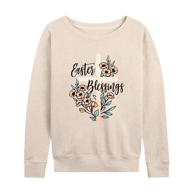Women's -  - Easter Blessings Lightweight French Terry Wide Neck Long Sleeve Graphic Shirt birch