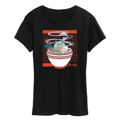 Женская футболка Ramen Frog Yum с коротким рукавом и графическим рисунком, черная