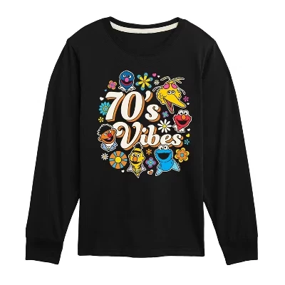 Персонажи 70-х Vibes -Футболка с длинными рукавами для малышей и молодежи Футболка с длинным рукавом и графическим рисунком черного цвета