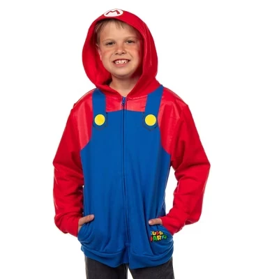 Толстовка Super Mario Hoodie для мальчиков Nintendo с длинным рукавом и капюшоном на молнии Разноцветная