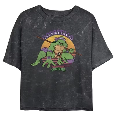 Женская винтажная укороченная футболка Donatello in Action для юниоров черного цвета