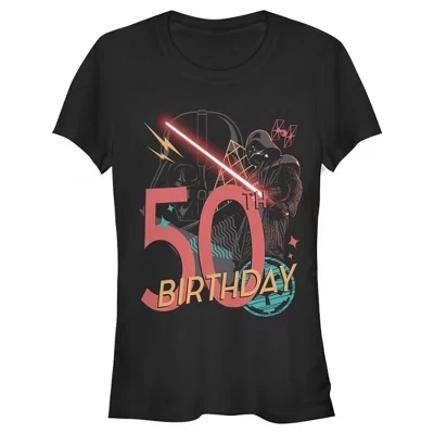 Футболка с абстрактным фоном на 50-й день рождения Дарта Вейдера для юниорок, черная