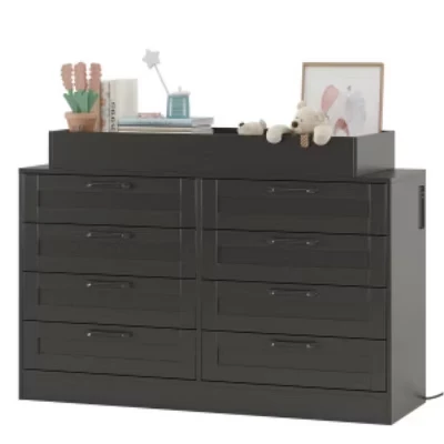8-Drawer Baby Changing Table, MDF+PB Material, black