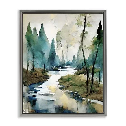 Картина Stupell Industries Watercolor Creek в рамке, серый