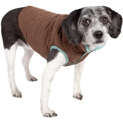 (R) Двусторонняя куртка для собак с ультраплюшевой изоляцией Waggin Swag коричневого цвета